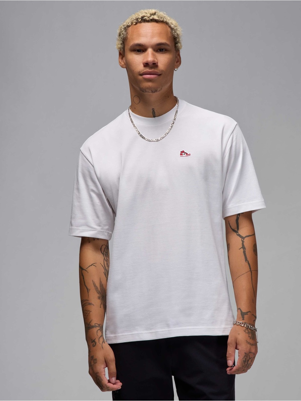 Nike White Short-Sleeve Crew Tee with Small Red Logo